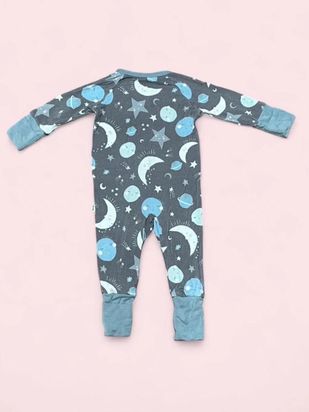 Little Sleepies Gray Footie with Blue Moon & Planet Print